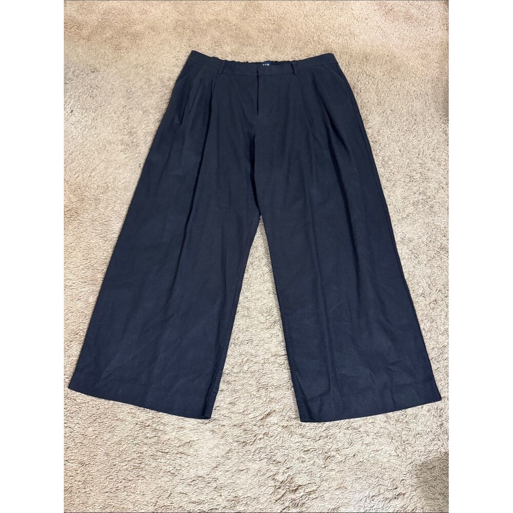 GAP 365 High Rise Wide Leg Linen Blend Pants Women size 16P Office Minimalist